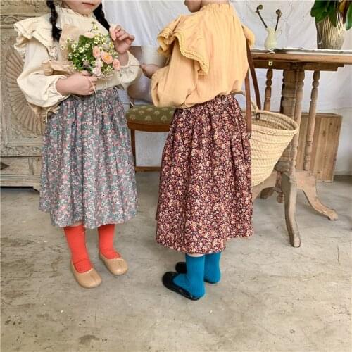 Girls floral retro soft casual skirts 2021 new baby girl cotton all-match comfortable skirt