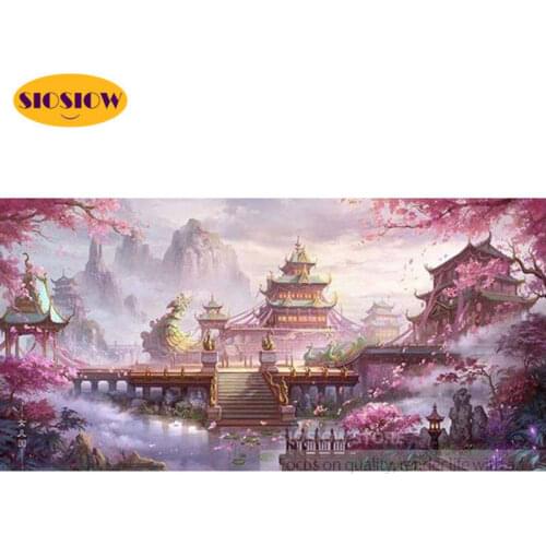 SIOSIOW 5d Diamond Embroidery Landscape Picture Of Rhinestones Full Square Japanese Diamond Painting Cherry Blossoms Home Decor