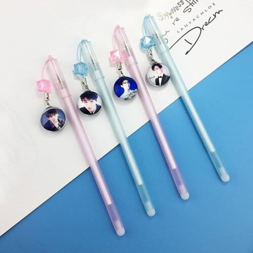 2PC Student Stationery TFBOYS Wang Yuan Wang Junkai Yi Yang Qianxi Cheer Pen Star Peripheral Pendant Gel Pen 0.5 Signature Pen