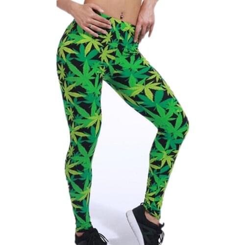 CUHAKCI Push Up Leggings Women High Waist Workout Casual Leaves Printing Leggins Slim Mujer Plus Size Fitness Trousers