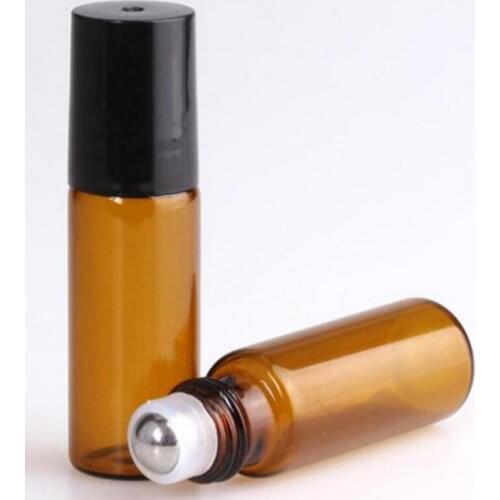 Refillable 5ml Amber Steel Metal Roller ball Roll On Perfume Glass Bottles Essential Oil Bottle LX1028