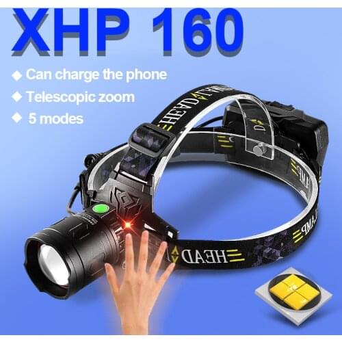 Powerful LED Headlamp XHP160 Head Flashlight IR Sensor LED Headlight 18650 Rechargeable Usb Head Lamps Torch XHP90 Fishing Light