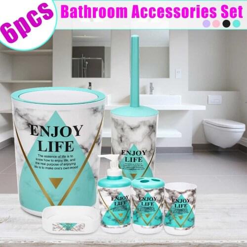 6 Pieces Plastic Bathroom Accessories Set Toothbrush Holder Soap Dispenser Dispenser Case Emulsion Bottle Mouthwash Cup Toilet