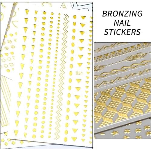 Nail Art Sticker Love Heart Pentagram Hot Stamping Pattern Stripe Wave Geometric Element 3D Creative Design Nail Art Decorations