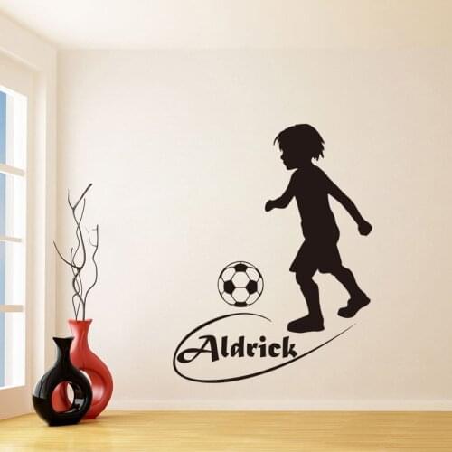 Stickers Customized Silhouette Child Playing Football Vinyl Mural Art Decal Kids Room Wall Decor Poster House Decoration