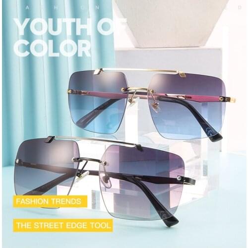 2021 Retro Luxury men sunglasses women rimless square sun glasses for women summer style female lunette de soleil femme UV