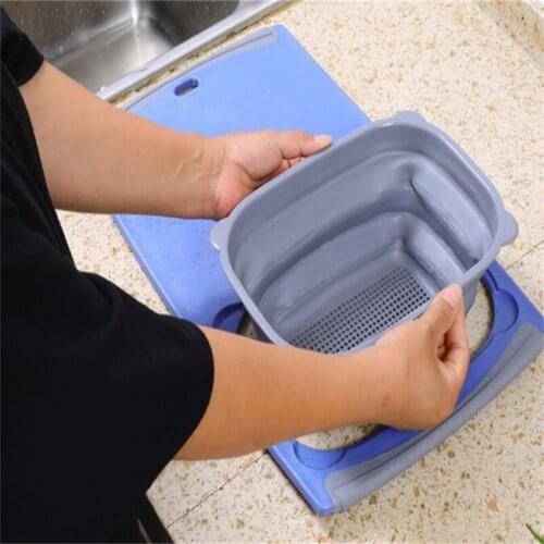 Wholesale Multipurpose three-in-one cutting board folding sink basket Drain basket chopping board Food tray