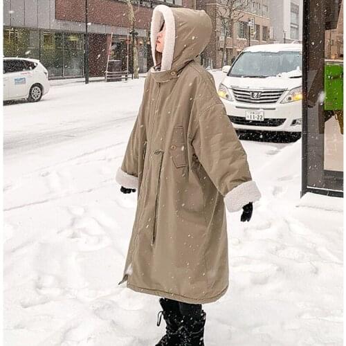 JuneRain Womens Lamb Wool Coat Winter Pie Overcoming Long Large Lapel Locomotive Loose Outwear Casual Thick Warm Fashion Parkas