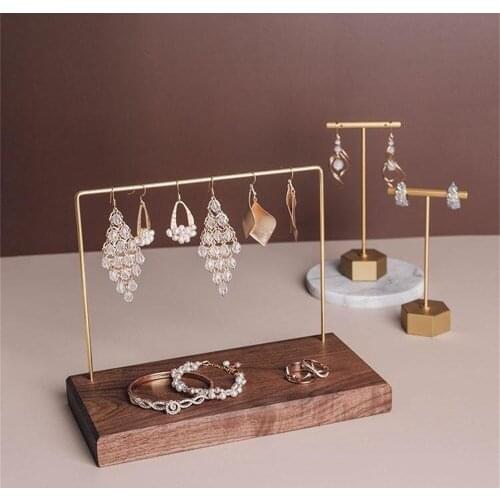 Black Walnut Jewelry Rack Ring and Earring Nails Organizer Earrings Hanging Bracket Eardrop Holder Earring Shelf Table Display