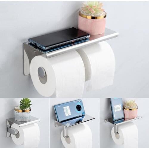 Practical Toilet Paper Holder With Shelf Wall Mounted Mobile Phone Paper Towel Holder Decorative Bathroom Roll Paper Holder
