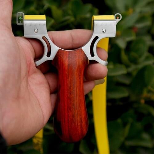 Professional Slingshot Hunting Stainless Steel Catapult Wood Handle with Flat Rubber Band Outdoor Shooting Toy