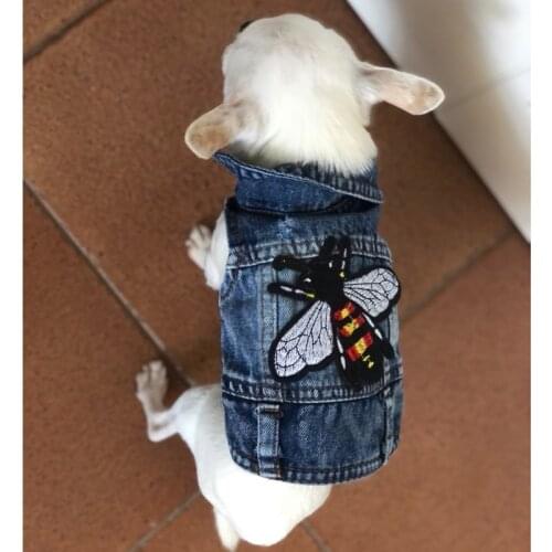 Embroidery Design Cat Dog Clothes Denim Pet Puppy Vest Cowboy Clothing for Small Dogs Chihuahua Teddy Costume Bee Fly Dog Jacket