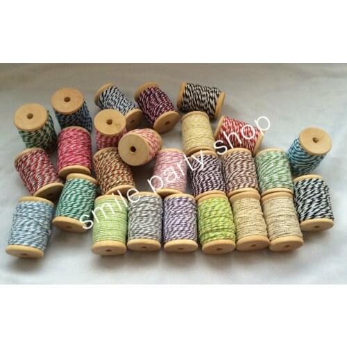 50pcs 26 mix color Cotton bakers Twine 12ply cotton bakers twine, cotton twisted rope 10meter wooden spool for DIY Packing