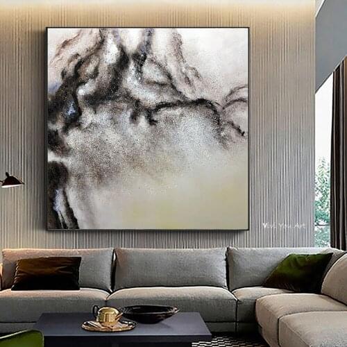 100% Hand Painted Modern Gray Abstract Mountain Picture Canvas Painting Poster Decoration Living Room Wall Art Picture New Pro