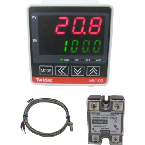 TWTADE/ MV100-B10 Temperature Controllers AC 85V - 265V with K Sensor Thermocouple with 25/40A Solid State Relay SSR 25/40 DA