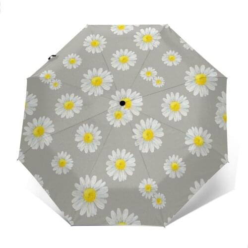 Wind Resistant Folding Automatic Umbrella Women Auto Chamomile Flower Pattern Windproof Umbrellas Rain For Men Parasol