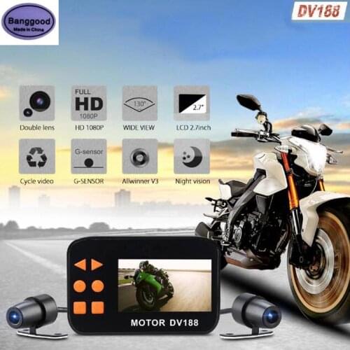 DV188 2.7" Waterproof Motorcycle Dash Cam Moto DVR Sports HD Camera Front Rear Dual Lens Realtime Surveillance Video Recorder