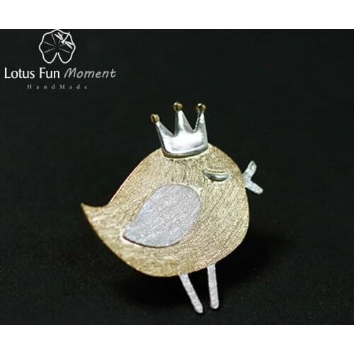 Lotus Fun Moment Real 925 Sterling Silver Handmade Fashion Jewelry Lovely Princess Bird Design Brooches Pin Broche For Women