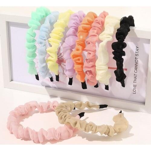 The New Girly Simple Temperament Wild Pleated Lace Headband Super Fairy Solid Color Organza Headband Hair Accessories