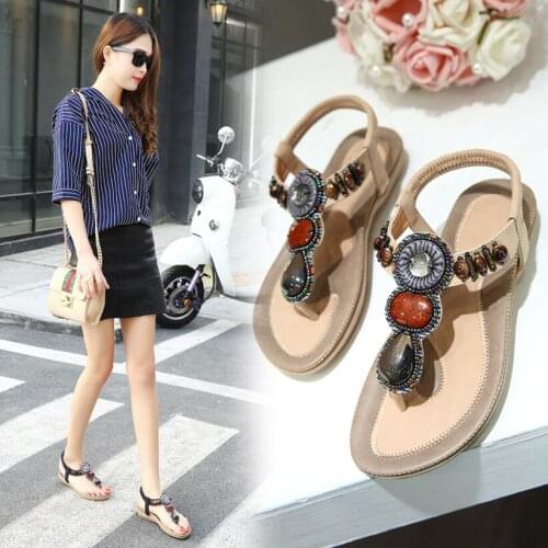 Koovan Womens Sandals 2018 Summer Style New Arrival Crystal Women Bohemian Sandals Beach Flip-Flop For Vacation Rhinestone