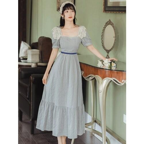 2020 new fashion womens clothing Square Collar Short Vintage dress women