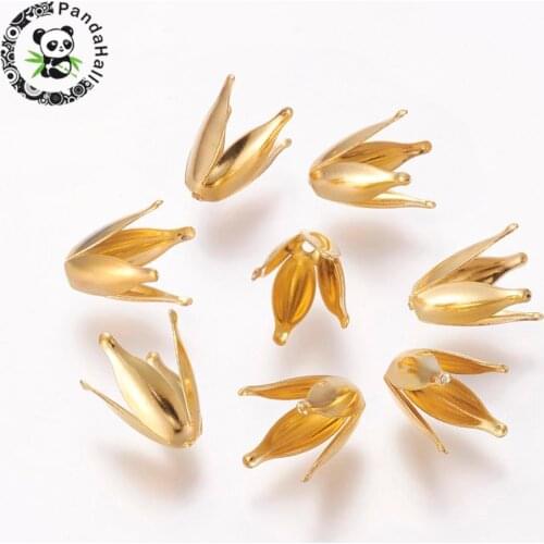 1000pcsc 4-Petal Iron Flower Bead Caps for Jewelry Making DIY Bracelet Necklace Findings Golden Color 13x7x7mm Hole: 1mm