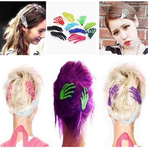 2Pcs Fashion Women Girls Creative Skull Skeleton Hand Bone Hair Clip Claw Ghost Skeleton Halloween Party Hairpin Hairwear