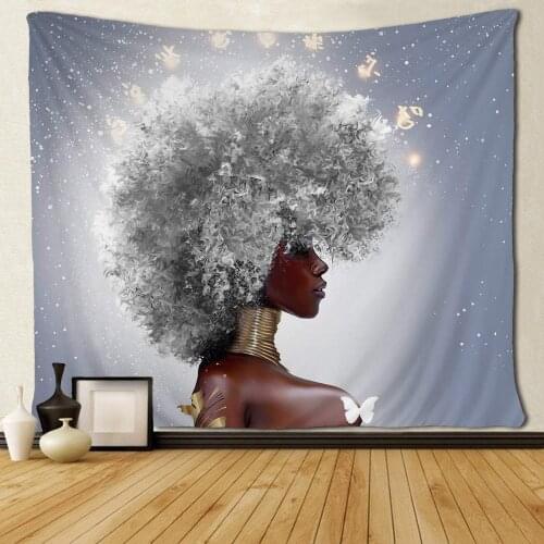 African Women Afro with White Hair Tapestries Hippie Art Wall Hanging for Bedroom Living Room Dorm Room