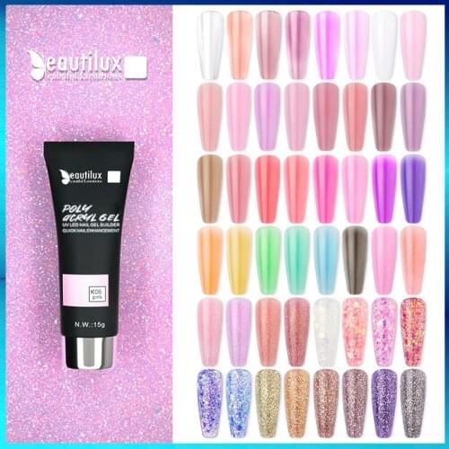 Beautilux Poly Acryl Gel Nail Polish UV LED Quick Extension Acrylic Semi Permanent French Nails Art Builder Gel DIY Manicure 15g