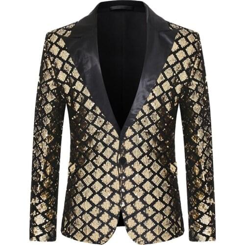 Blazers Gold Bar Nightclub Men Singer Multi-color Sequins Stage Costume Host Magician Evening Party Performance Jacket Plus Size