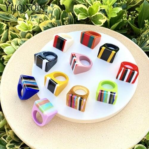 2021 New Resin Fashion Punk Big Rings for Women Minimalist Colorful Black Vintage Rings for Girls Jewelry Square Party Gifts
