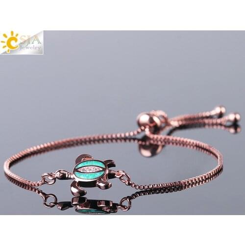 CSJA Turtle Bracelet for Women Girl Tortoise Animal Bracelets Beach Jewelry High Quality Fire Opal Size Adjustable Bangle F496