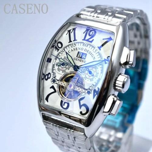 CASENO Tourbillon Skeleton Automatic Mechanical Mens Watches Top Brand Luxury Military Sport Watch Stainless steel Male Clocks