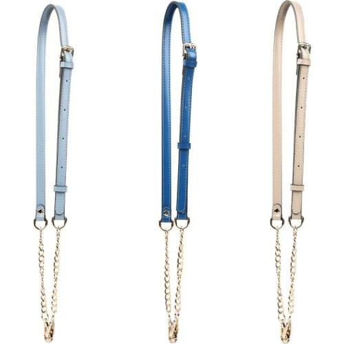 Chain Metal Shoulder Bag Strap PU Leather Long Shoulder Belt Solid Color Handbag Straps Replacement Women Bag Accessories