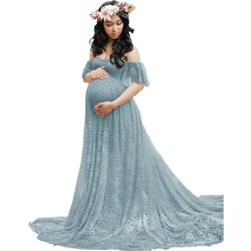 CHCDMP New Elegant Lace Maternity Dress Photography Props Long Dresses Pregnant Women Clothes Fancy Pregnancy Photo Props Shoot