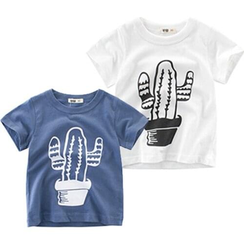 Kids Boys Summer Top T-Shirts Short Sleeve Cartoon Cute Cactus Pattern Wild Fashion Toddler Cotton Top Tee Clothes 1-10Y