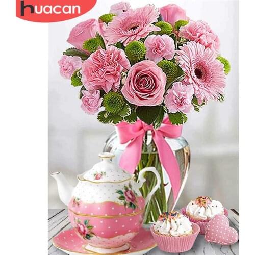 HUACAN 5D Diamond Painting Rose Full Drill Square Diamond Mosaic Flower Picture Of Rhinestone Needlework Art Decor For Home