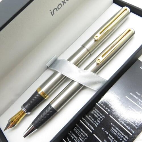 InoxCrom Wall Street S.S. Gold Nes Fountain Pen + Ballpoint Pen Set | İsme Custom