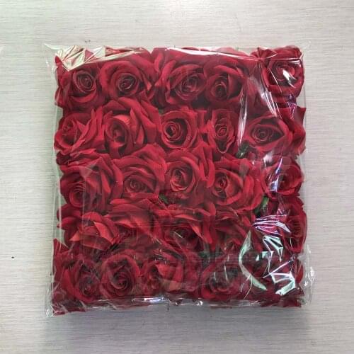 100 Pieces Wedding Anniversary Decoration 10cm Red Flannel Rose Heads Artificial Flower Valentines Party Favor Lovers Gift