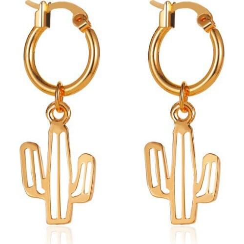 Creative Simple Cactus Plant Pendant Earrings Elegant Lady Gold Silver Color Ear Clip Earrings Fashion Girl Party Jewelry Gift