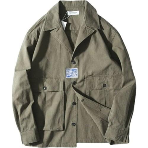 Autumn spring Vintage jackets men solid turn-down collar cotton casual coat Military Windbreakers streetwear Bomber jacket men