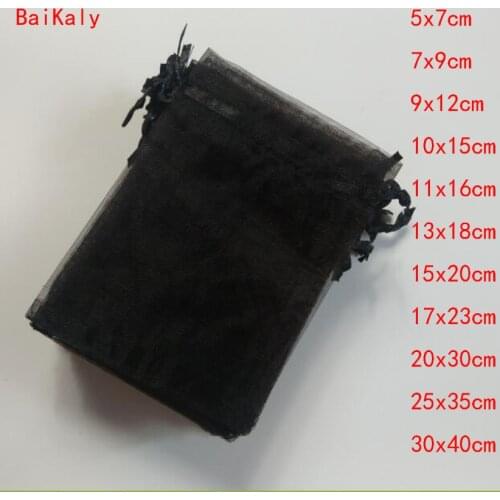 100pcs Drawstring Black Organza Bags favor Wedding Pouches Jewelry Packaging Bags Candy Gift Bag Party Decoration Supplies pouch