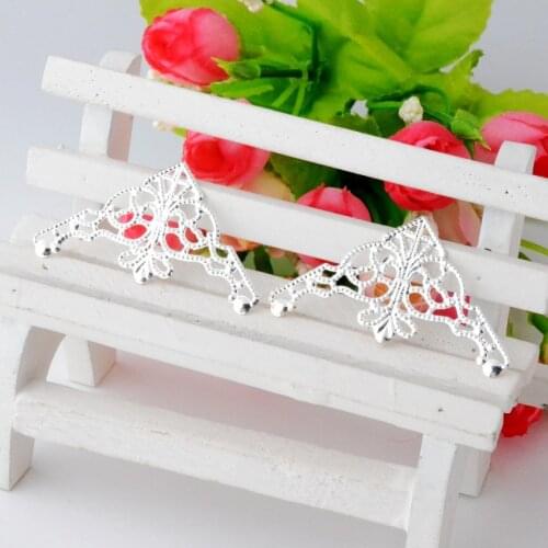 MIAOCHI 50Pcs Silver Tone Filigree Wraps Connectors Metal Crafts Gift Decoration DIY Findings 4.9x2.6cm J2930