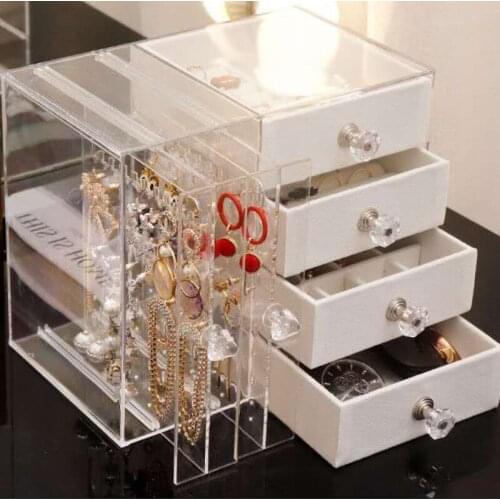 Multifunctional Transparent Jewelry Box Home Desktop Jewelry Finishing Vertical Storage Rack Dustproof Earring Storage Box