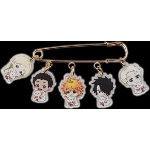 Trendy Acrylic Anime Cartoon The Promised Neverland Overcoat Bag Swearter Brooch Gold Plated Badge Office Career Women Men Gift