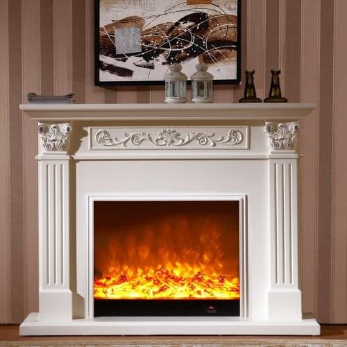 European style chimneypiece fireplace set wooden mantel W150cm electric fireplace insert firebox LED optical flame decoration