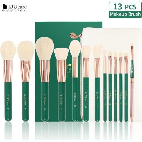 DUcare Green Makeup Brushes Set 13Pcs With Makeup Bag Kabuki Powder Foundation Contour Blush Eyeshadow Eyeliner Lip MakeUp Tools