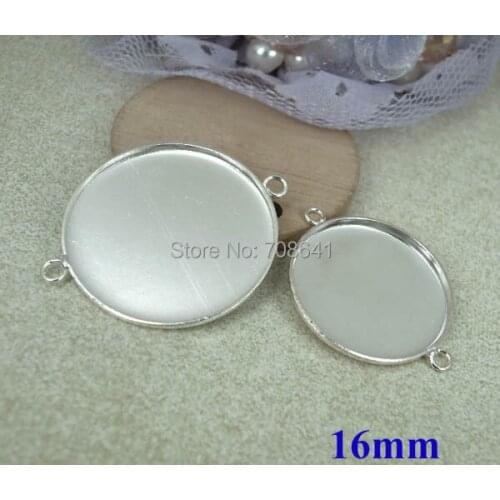 16mm New Silver Plated Brass Blank Round Bezel cups w/ 2 Loops Disc Cabochon Pendant Connectors Settings DIY Findings Wholesale