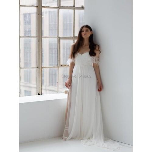 A Line Sweetheart Wedding Dress Lace Flutter Sleeves Bridal Gowns Chiffon Vestidos Casamento Robe De Mariage Custom Made
