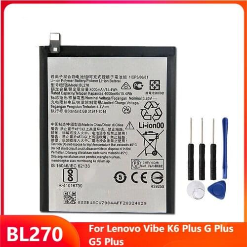 Original Replacement Phone Battery BL270 For Lenovo Vibe K6 Plus G Plus G5 Plus Rechargable Batteries 4000mAh With Free Tools